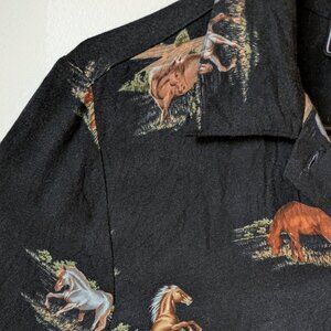 Black Horse Print Button Up Western Shirt